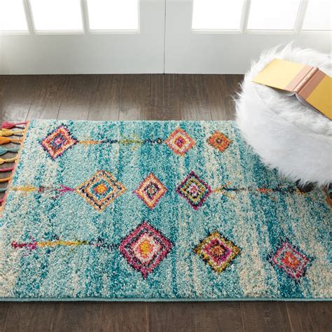 Nourison Moroccan Casbah Scandinavian Tribal Aqua Area Rug Walmart