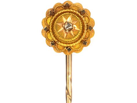 Victorian 15ct Gold Tie Pin Set With A Rose Diamond 723n The