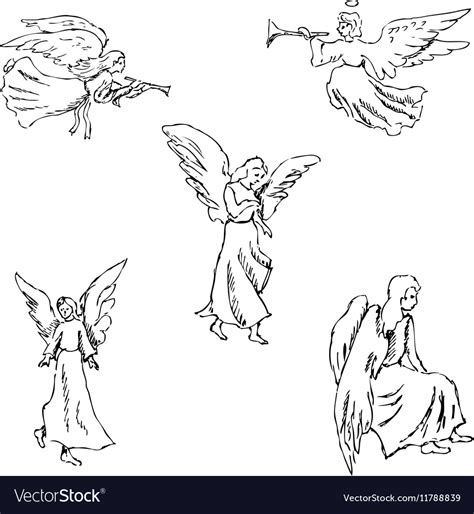 Angels Pencil Sketch Hand Royalty Free Vector Image