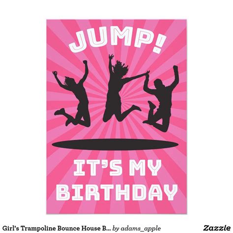 Girls Trampoline Bounce House Birthday Party Invitation Trampoline Park Birthday Party Bounce