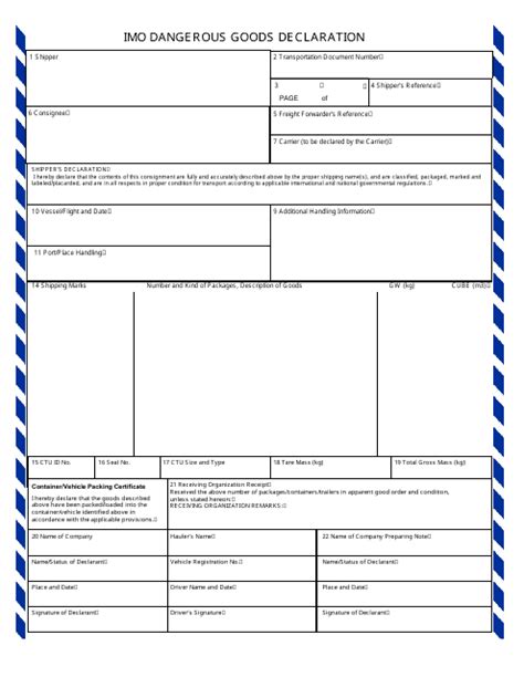 Imo Dangerous Goods Declaration Pdf Editable Form Fill Out And Sign