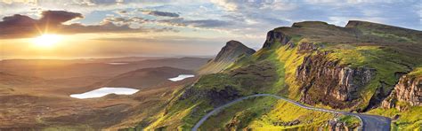 壁紙 日の出、quiraing、スカイ島、スコットランド、英国、山 3840x1200 マルチモニターパノラマ 無料のデスクトップの背景 画像