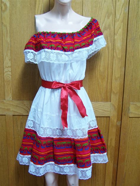 Mexican Dress Red Embroidered Christmas Sunny Day Wear Size S