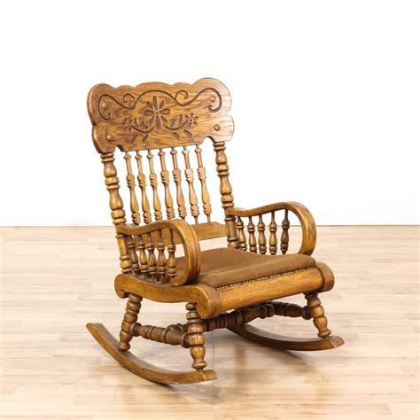 Carved Maple Spindle Back Rocking Chair Loveseat Vintage Furniture