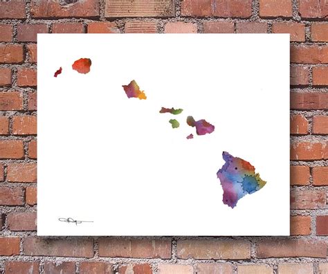 Hawaii Map Abstract Watercolor Art Print Wall Decor