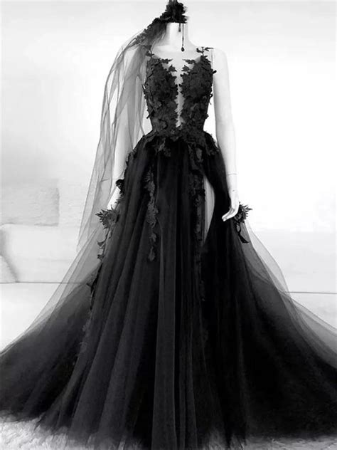 Sexy Gothic Black Wedding Dresses Lace Tulle Backless With Veil On Storenvy