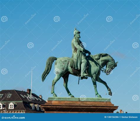 Statue Of Frederik Vii King Of Denmark Riding A Horse In Front Of