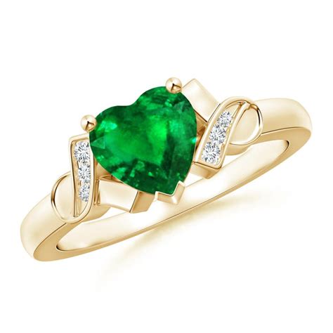 May Birthstone Ring Solitaire Emerald Heart Ring With Diamond Accents