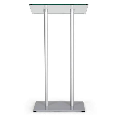 Tempered Clear Glass Podium Silver Aluminum Frame And Base Lectern