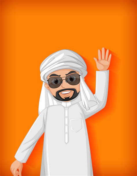 Arab Man Cartoon Character On Orange Background Vector Art At