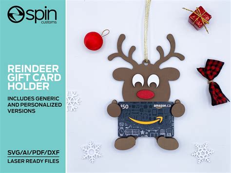 Reindeer Gift Card Holder Christmas Ornament Laser Cut File Digital