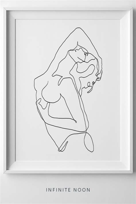 One Line Drawing Minimalistic Single Line Painting Nude Woman Single