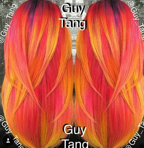 Sunset Shimmer Guy Tang Red Dyed Hair With Yellow Highlights Dip Dye
