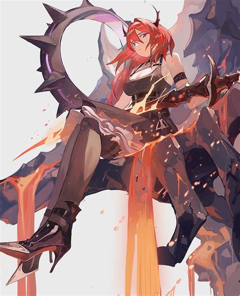 Anime Anime Girls Surtr Arknights Arknights Redhead Horns