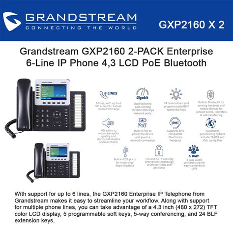 Grandstream Gxp2160 Ip Phone Desktop Wall Mountable