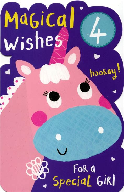 Girls Happy 4th Birthday Greeting Card With Badge Cards Love Kates