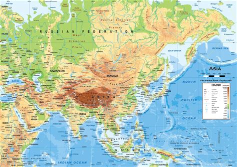Physical Map Of Asia With Rivers Mountains And Deserts Tourist Map Of
