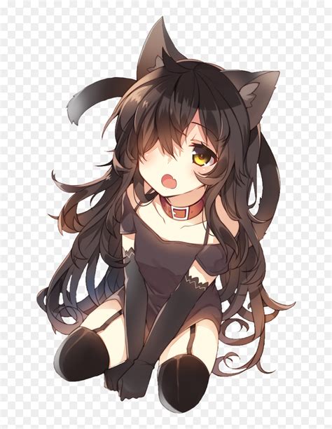 Anime Cat Girl Black Hair Hd Png Download Vhv