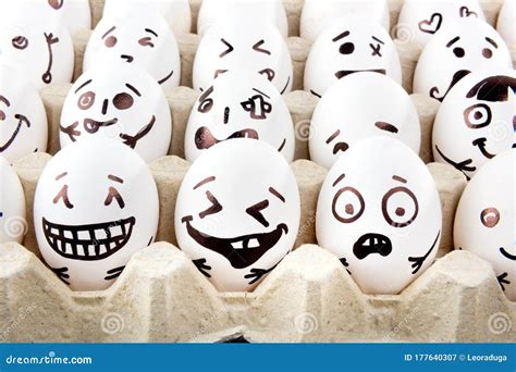 Eggs With Drawn Cartoon Faces In Tray Stock Image Image Of Happy
