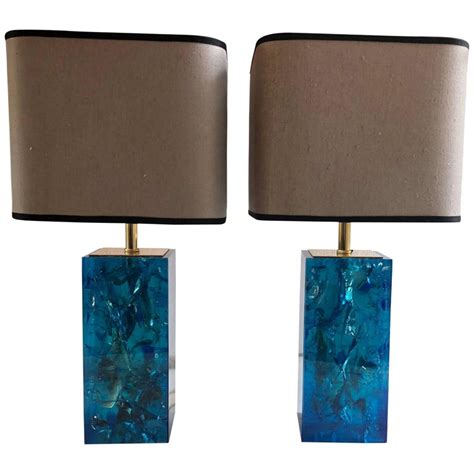 Late 20th Century Pair Of Turquoise Blue Fractal Resin Table Lamps With