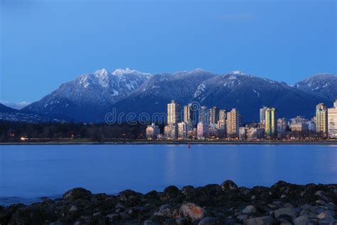 Vancouver Cityscape With Grouse Mountain Stock Photo Image Of Sunset