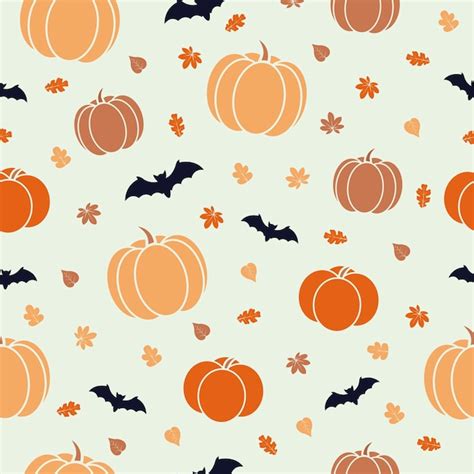 Premium Vector Seamless Autumn Halloween Pattern With Orange Pumpkins