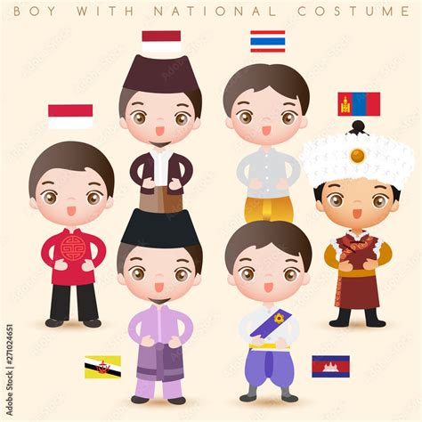 Boys In National Costumes Singapore Indonesia Thailand Mongolia