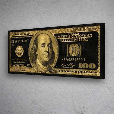 Black And Gold Ben Franklin 100 Dollar Bill Money Wall Art 100