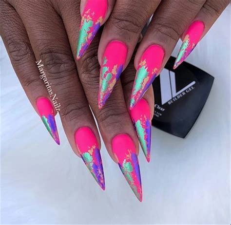 Bright Neon Pink Matte Stiletto Nails By Margaritasnailz From Nail Art