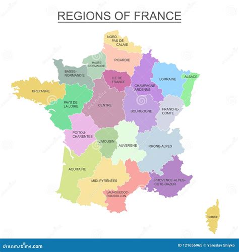 Interactive Colorful Map Of Metropolitans French Regions On White