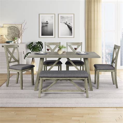 Veryke Country Style 6 Piece Dining Table Sets Rustic Wood Dining