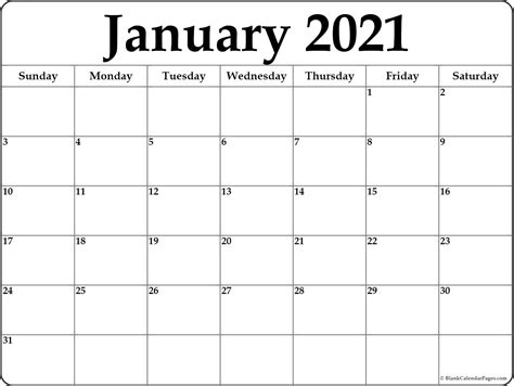 2021 Monthly Calendar Printable Word Free January 2021 Calendar