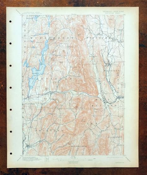 Castleton Vermont New York Antique Usgs Topo Map 1897 Rutland