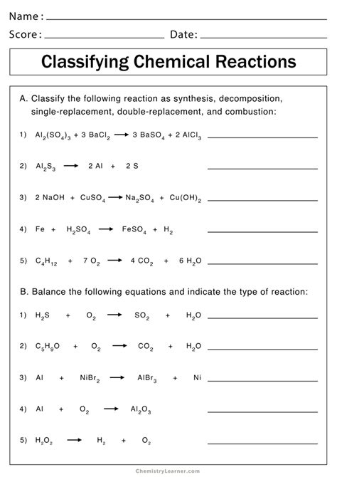 Predicting Products Of Chemical Reactions Worksheets