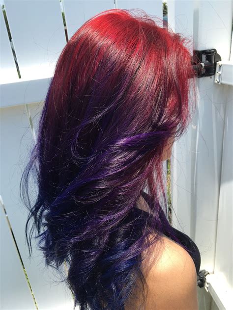 Ombre Starting With Red Violet Into Purple Then Deep Blue Hair Colors