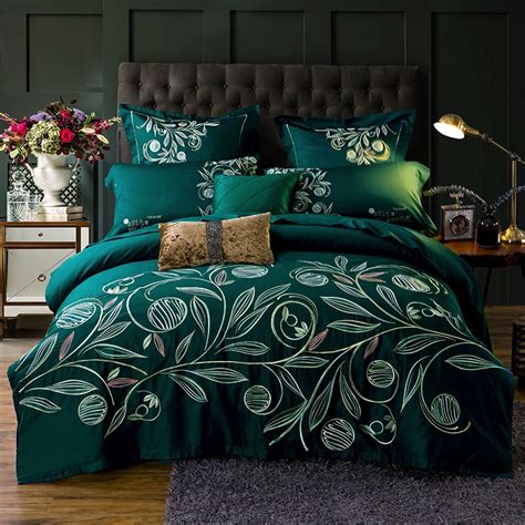4pcs 100 Cotton 60s Sateen Bed Linen Queen King Size Green Bedding