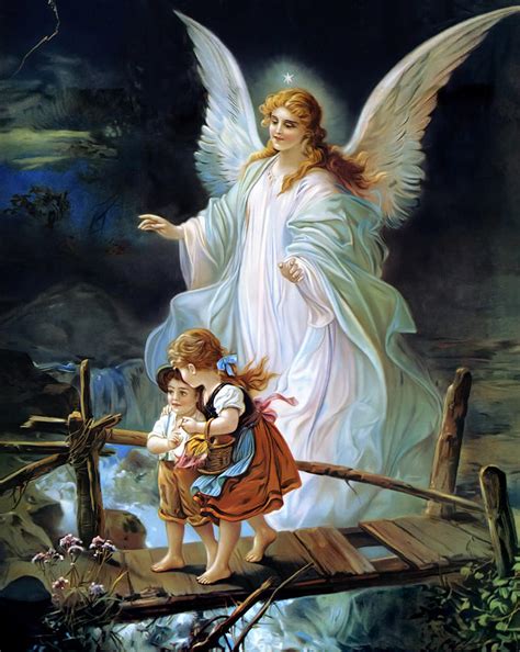 Guardian Angel Watching Over Children On Bridge Painting By Lindberg