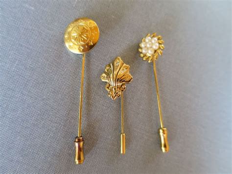 Vintage Stick Pins Brooch Group Gold Tone W End Caps Etsy Stick Pins Brooch Pin Brooch