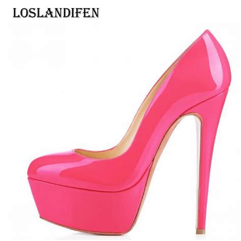 loslandifen fashion women sexy candy color japanned leather party high heel shoes plus size 35