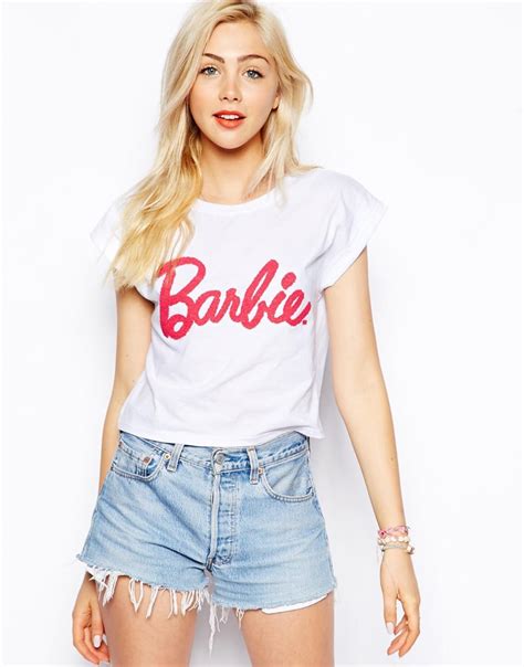 Lyst Asos Cropped T Shirt With Barbie Caviar Beading In Pink