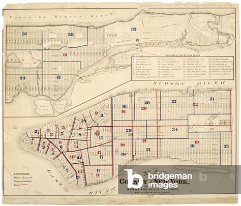 image of map of the county of new york showing the wards by american school 19th century