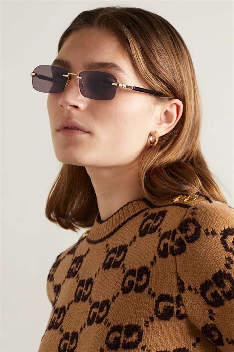 gucci eyewear gg rectangular frame gold tone and tortoiseshell acetate sunglasses net a porter