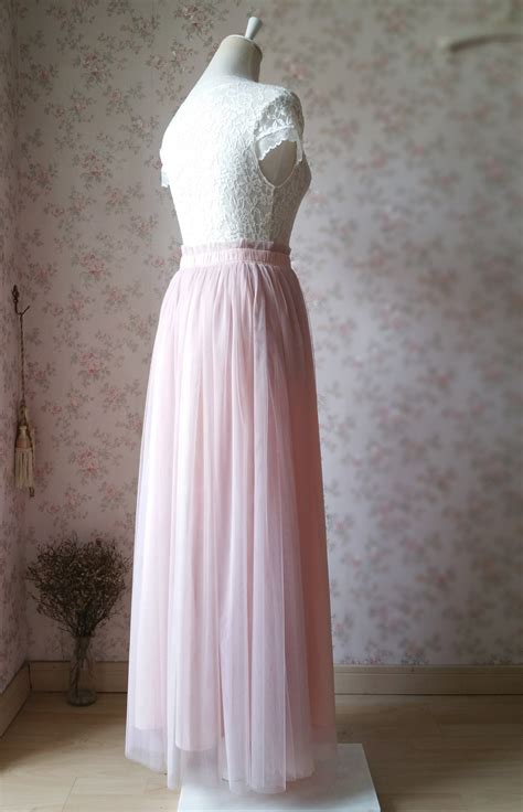 Blush High Waist Full Tulle Maxi Skirt Blush Wedding Maxi Tulle Skirt