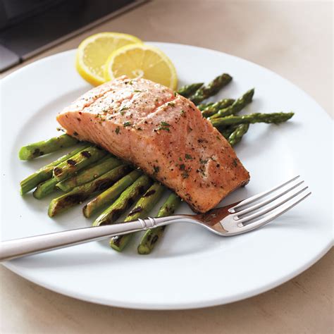 Steam Grilled Salmon Over Green Asparagus Recipe Sur La Table