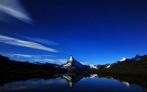 Wallpaper Matterhorn Switzerland Mountains Sky Stars Lake