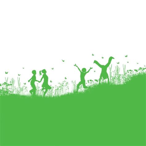 Green Background About Children Playing In The Field Vector Free Download