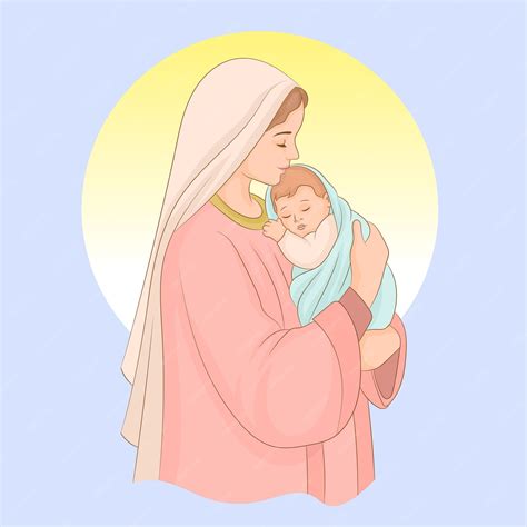 Virgen María Cargando Al Niño Jesús En Su Regazo Vector Premium