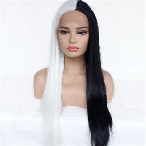 Marquesha Unique Style Half White Half Black Synthetic Lace Front Wig