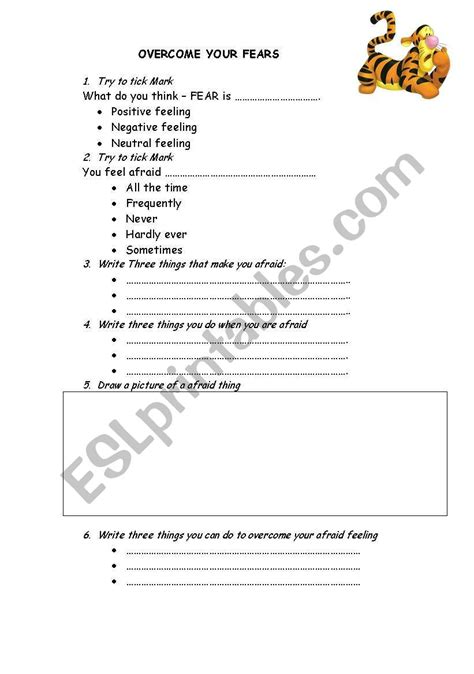 English Worksheets Overcome Your Fears