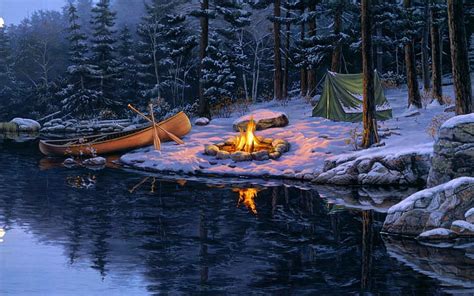 Hd Wallpaper Camping Near A River Painting Of Fire Pit Near To Brown